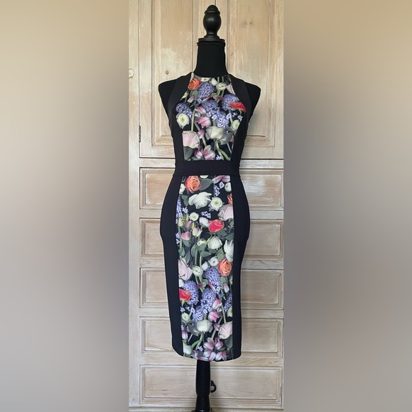 Ted Baker London Floral Crossback Strap Bodycon Midi DressSize 0 - Picture 4 of 12